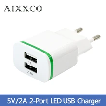5V 2A EU Plug LED Light 2 USB Adapter Mobile Phone Wall Charger Device Micro Data Charging For iPhone 5 6 iPad Samsung Wholesale