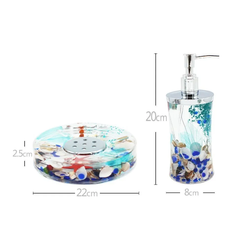 Unique Design Ocean Series Bathroom Organizer Set Acrylic Bathroom Washing Accessory Set With Blue Glass And Sea Shell Buy 4pcs Hot Sell Double Wall Oil Floating Acrylic Bathroom Accessories Set Good