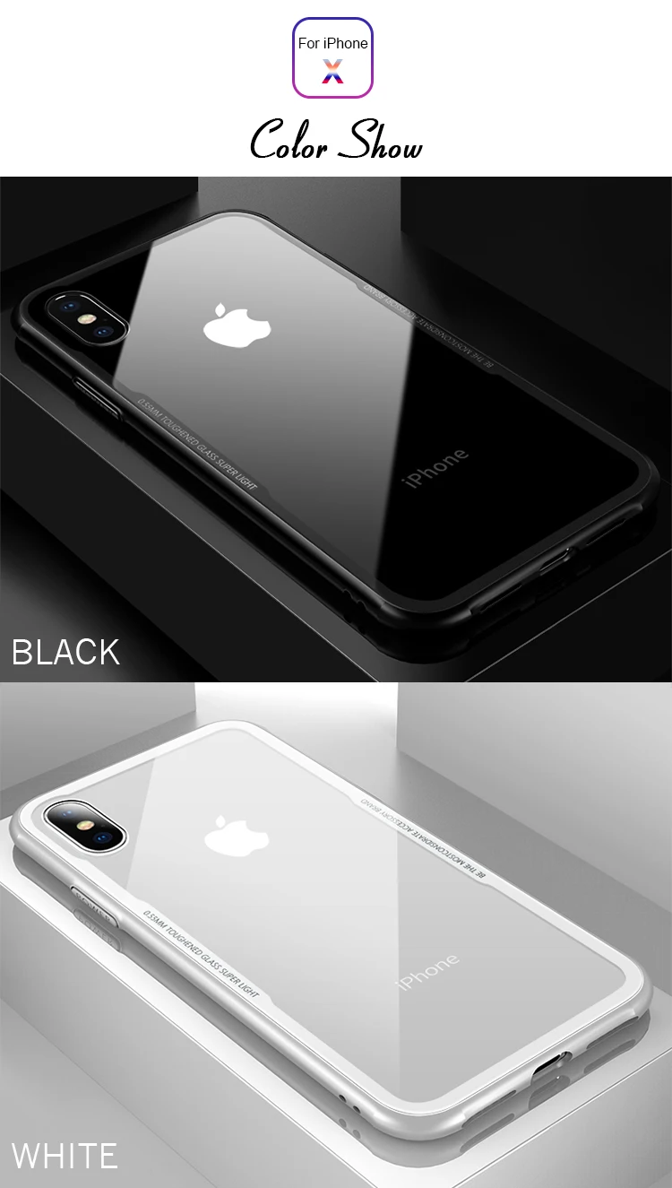 For Apple Iphone X Case Clear Tempered Glass Back Shell Tpu Edge