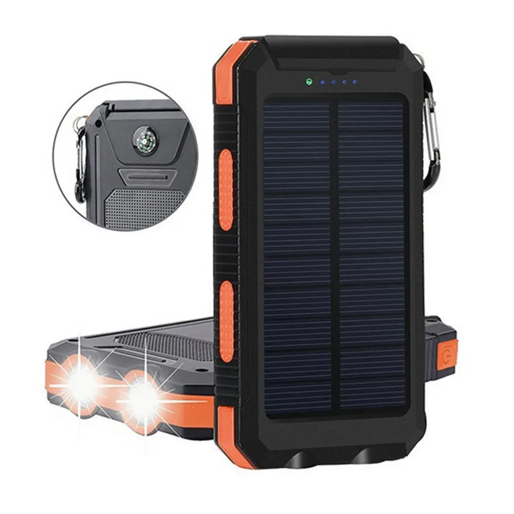 In Stock PU Leather Shell Solar Cellphone charger 10000mah Ready To Ship Portable Solar Power Bank with Dual USB - ANKUX.COM