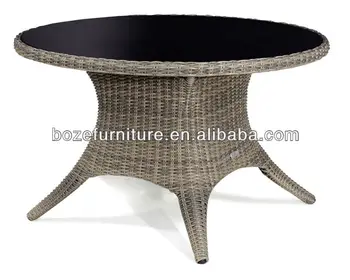 High Quality Wicker Furniture Glass Top Round Rattan Garden Tables