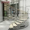 wood stair cases/safety frameless glass railing