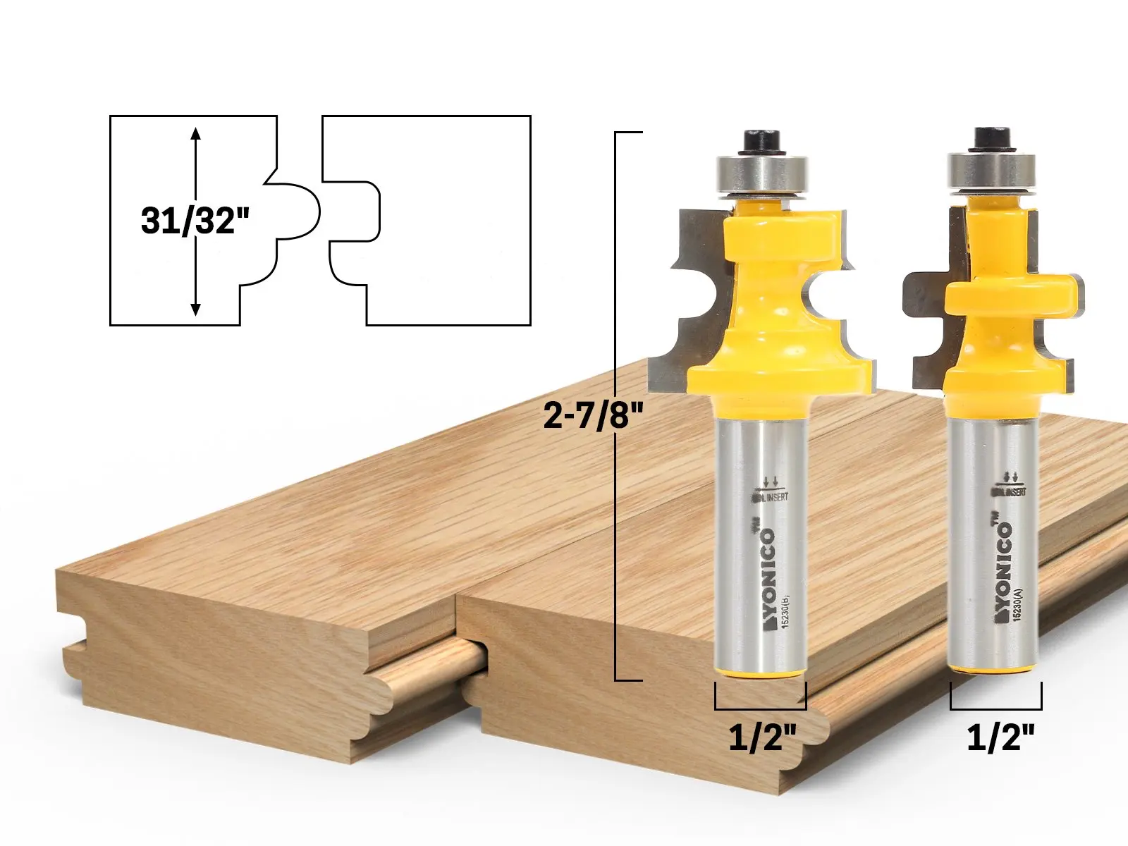 1//4/" Shank Yonico 15228q 3//4/" 2 Bit Tongue and Groove Router Bit Set