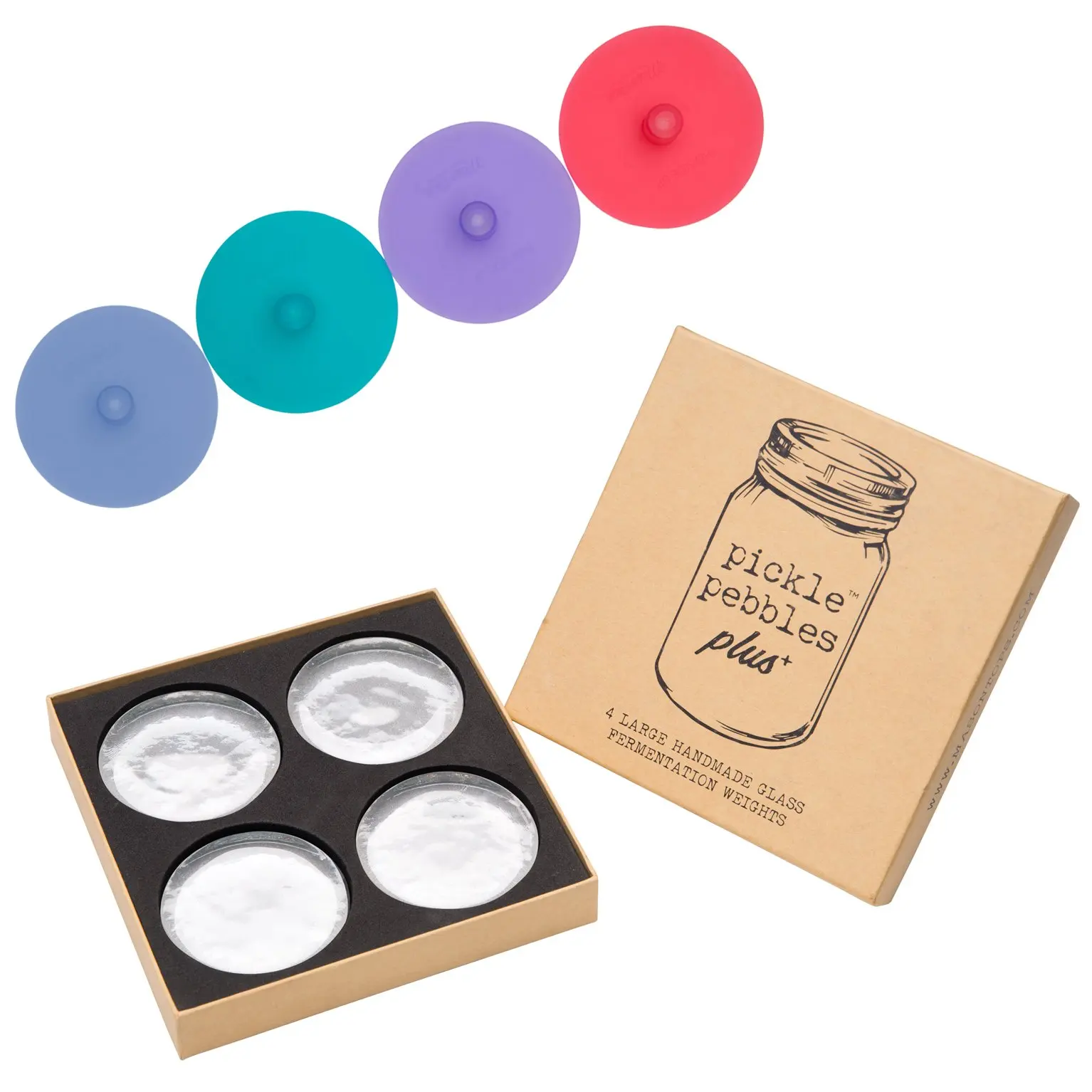 Masontops Pebbles & Pipes Mason Jar Fermentation Tool Set - Glass Weights and Silicone Airlocks - Wide Mouth