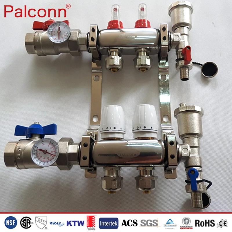 Brass Water Manifold With Long Flow Meter For Underfloor Heating