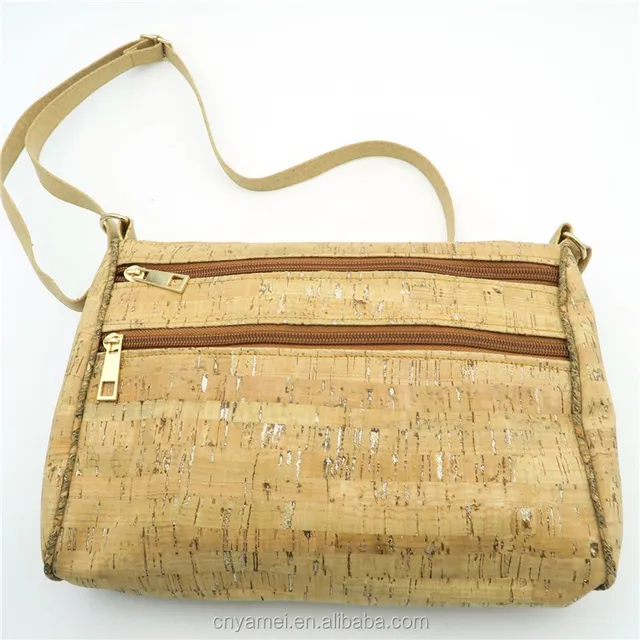 cork cross body bag handmade double zipper women messenger cork