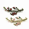 Traditional Chinese Plum Blossom flower Enamel Brooch Root Stem Shaped Lapel Pin Wholesale