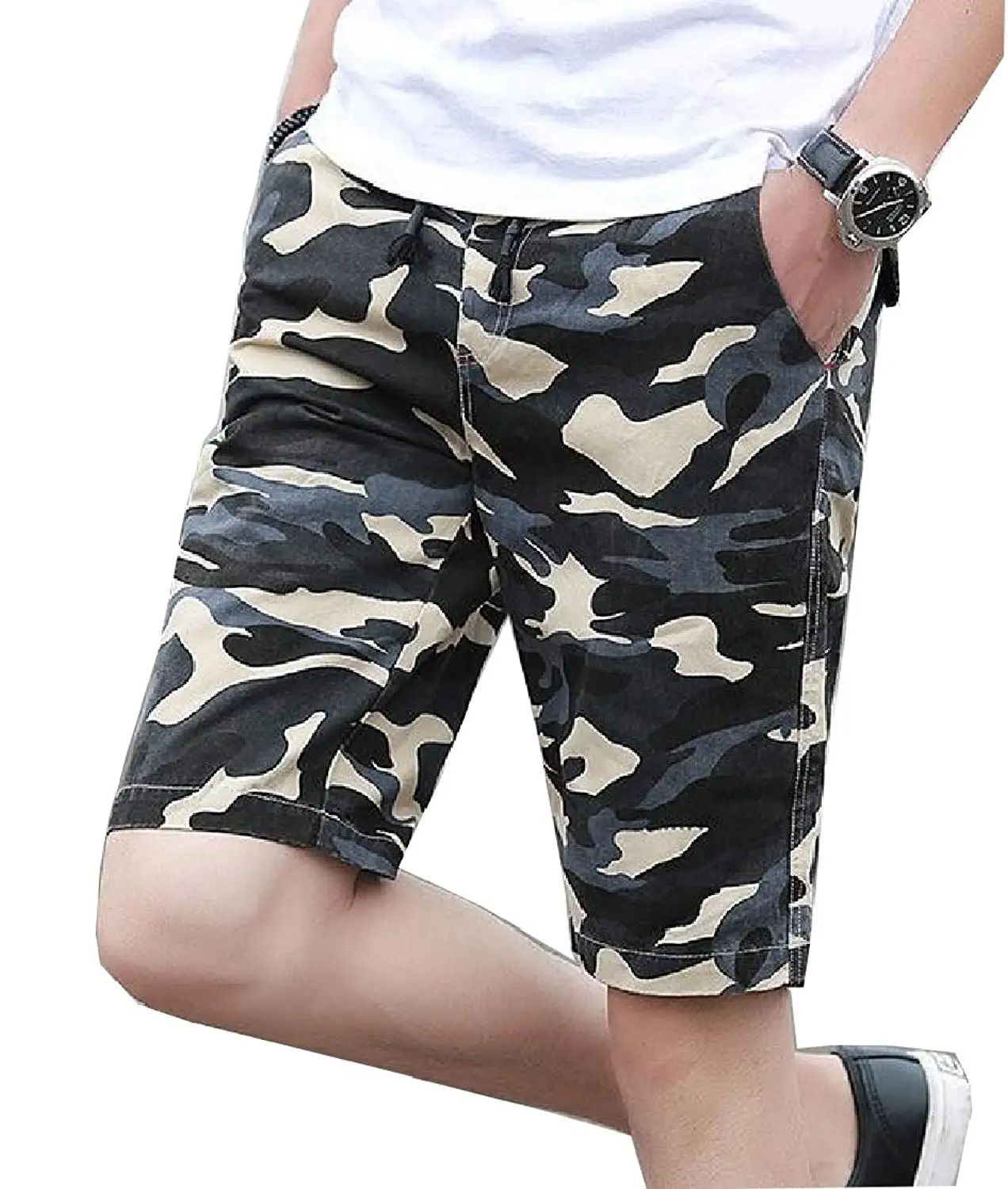 Gocgt Mens Elastic Drawstring Running Gym Shorts with Pockets