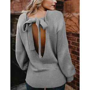 High Quality Autumn Winter New Listing Knitted Pullover Bow Tie Backless Woman Sweater High Quality Autumn Winter New Listing Knitted Pullover Bow Tie Backless Woman Sweater