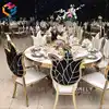 Round black mirror glass top gold stainless steel bird nest base wedding event table for sale