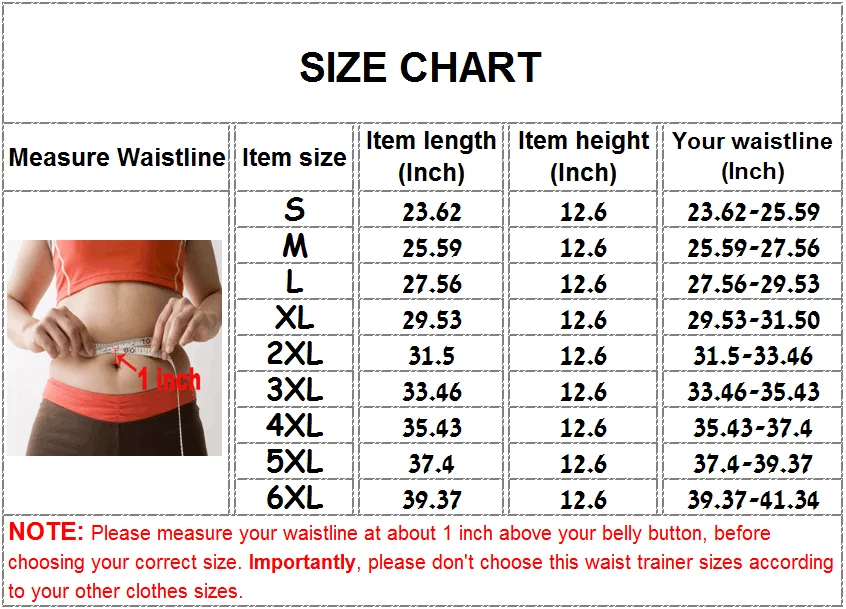 Colombian Waist Trainer Size Chart