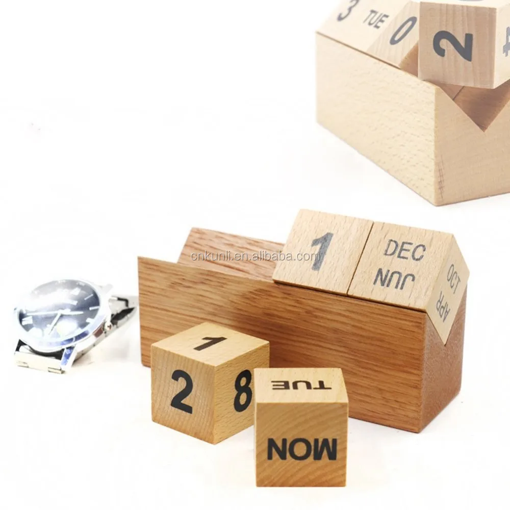 Modern Stylish Wooden Desktop Cubes Perpetual Calendar For Desk