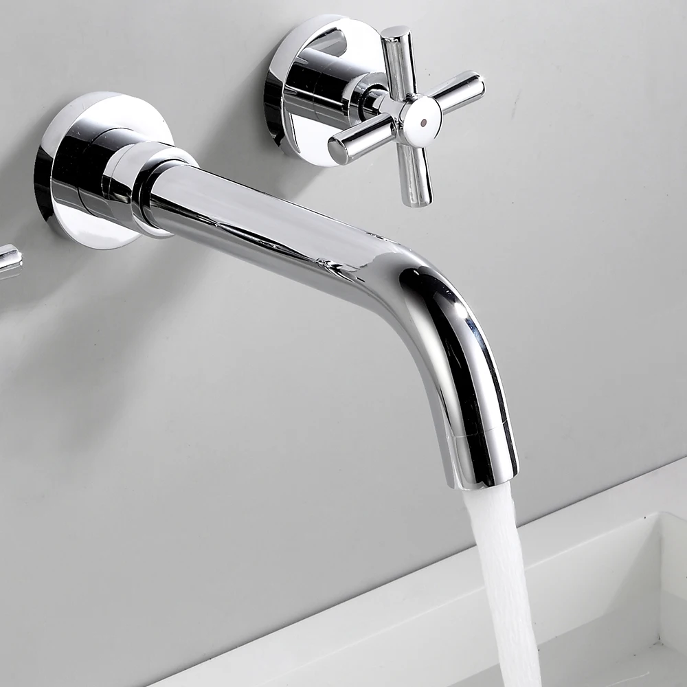 冷水铬壁挂式水龙头双头两把手水龙头 855010