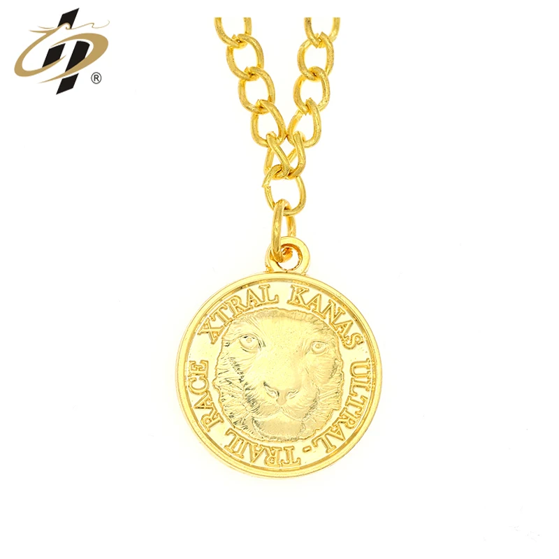Unique custom logo shiny brand logo gold metal pendant with chain