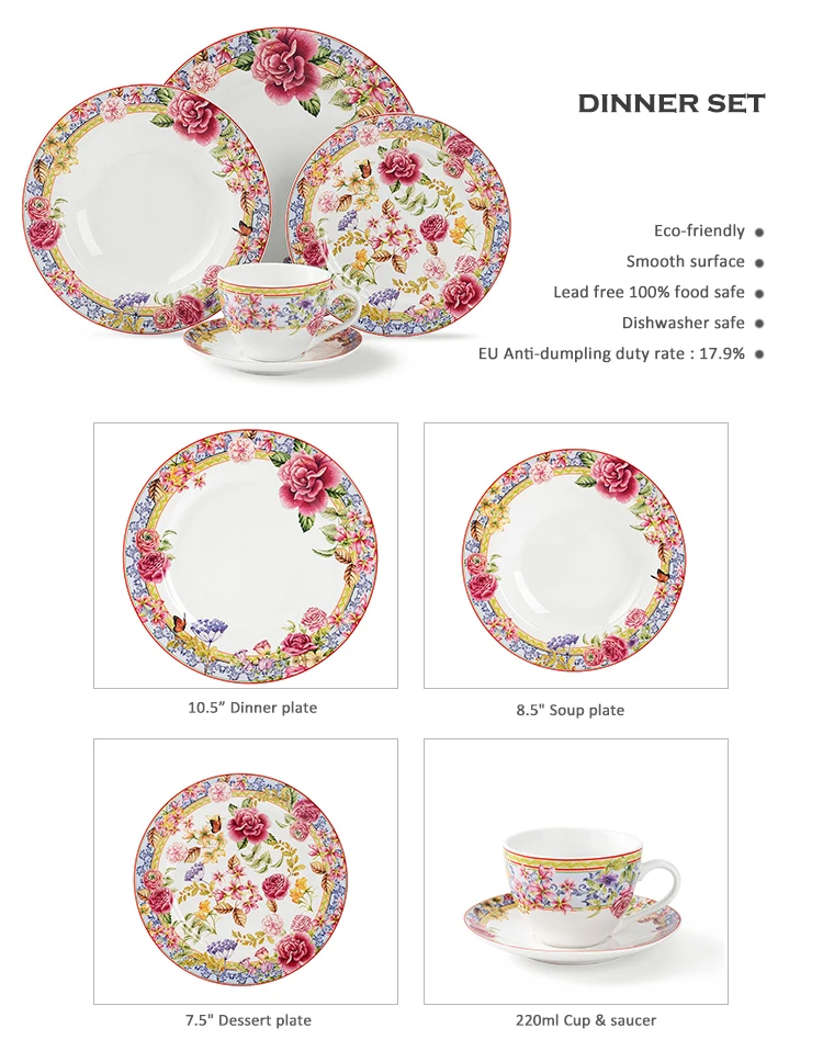 2019 New Arrived Floral Decal Dubai Porcelain Luxurious Dinner Set Tableware Buy Factory