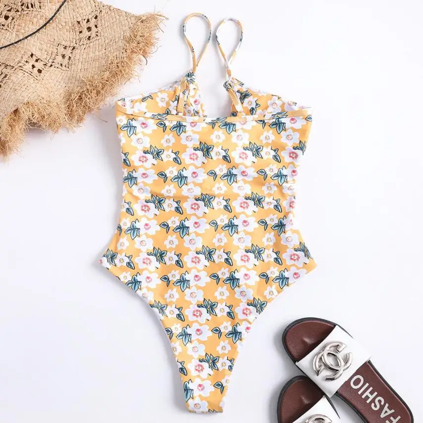 Stock 4colors Ties Front Cut Out Swimsuit Lady One Piece Swimwear ...