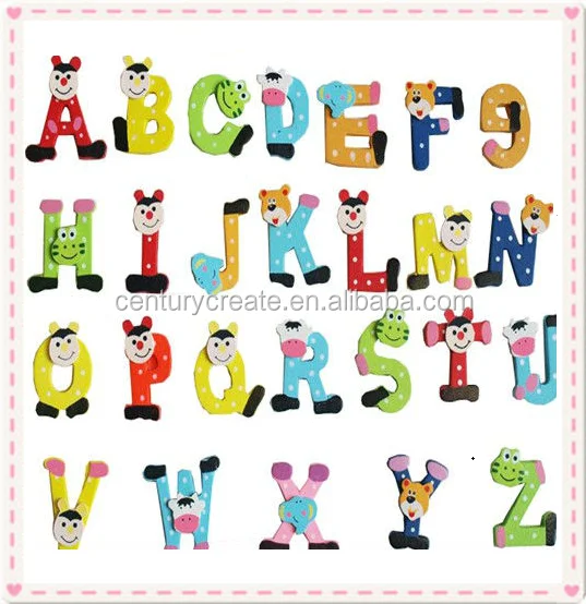 Abc Letter Digital Children's Cartoon Wooden Fridge Magnet - Buy Wooden ...