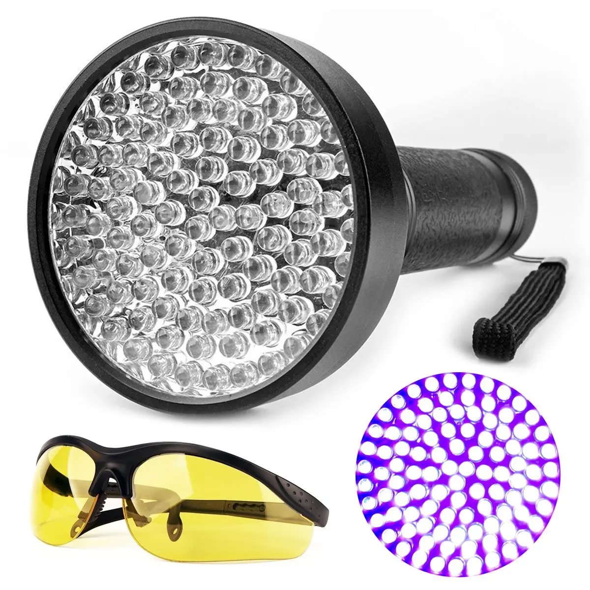 WEINAS Car Freon Leaks 100 LED Ultra Violet UV Flashlight Handheld Blacklight Stain Detector with UV Safety Goggles to Spot Scorpions Sliver Bodily Urine Blacklight Flashlight Sliver Bed Bugs