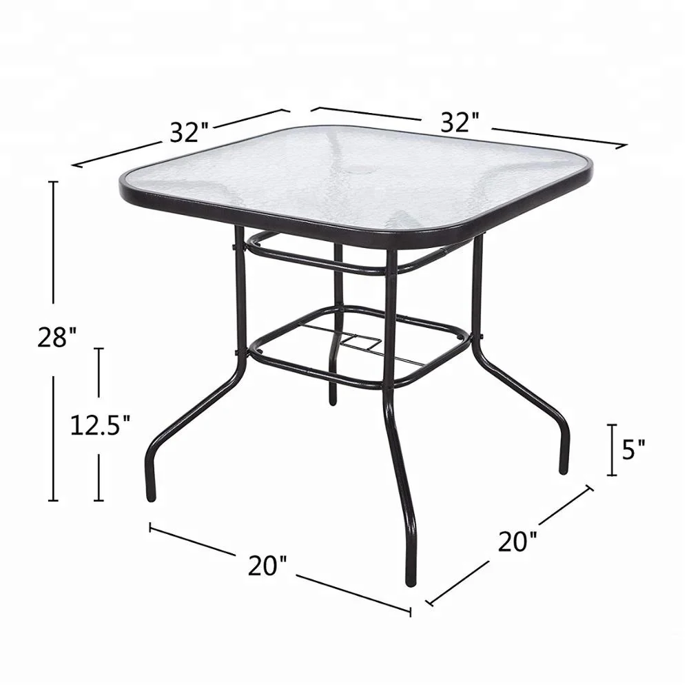 32 X 32 Outdoor Dining Table Tempered Glass Table Patio Bistro