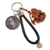 Cute Cartoon Pattern 12 Constellations Zodiac Signs leather cord wood Keychains ring Jewelry Birthday Christmas Gif
