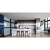 Glass lacquer kitchen cabinet with mable countertop water fall
