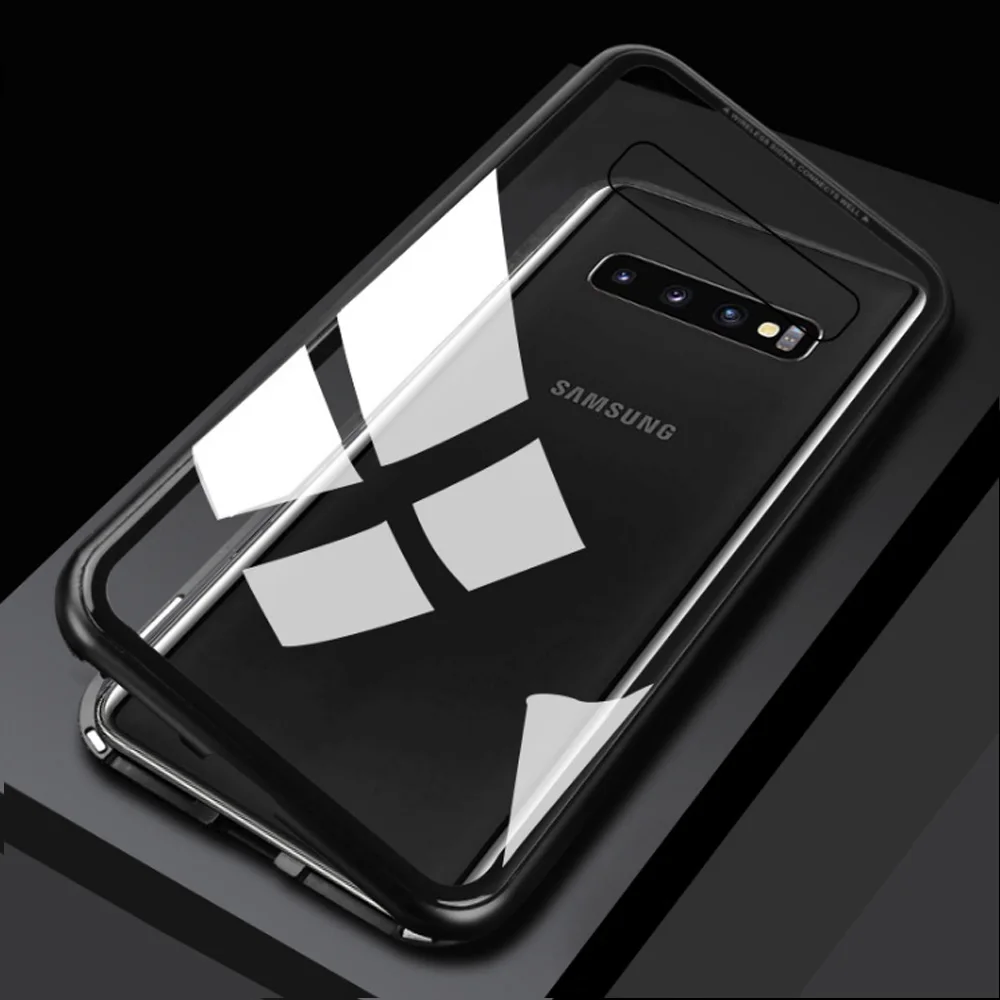 In stock Magnetic full Metal Tempered Glass cover For Samsung S10Plus S10 S10lite flip cell phone case