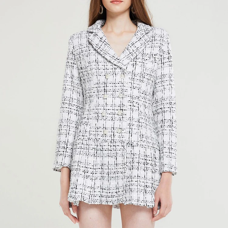 Korean Fashion Black And White Check Tweed Pearl Buttons Jacket Dress - Buy Tweed  Dress,Korean Fashion Dress,Women Jacket Dress Product on Alibaba.com