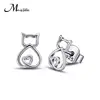 Women crystal Animal pet 925 sterling silver jewelry cat stud earrings