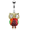 Customized Fashion Clear Pink Aqua Rhinestone Owl Dangle Belly Ring Jewelry