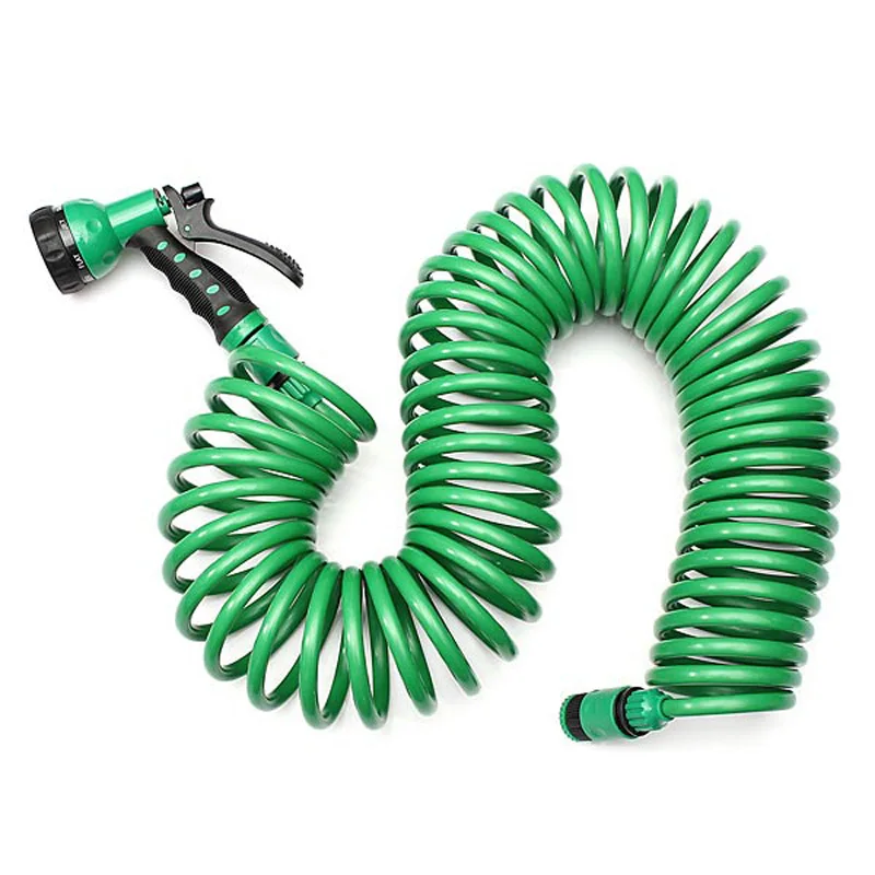 50FT Garden Water Coil Hose With 7 Patter Nozzle