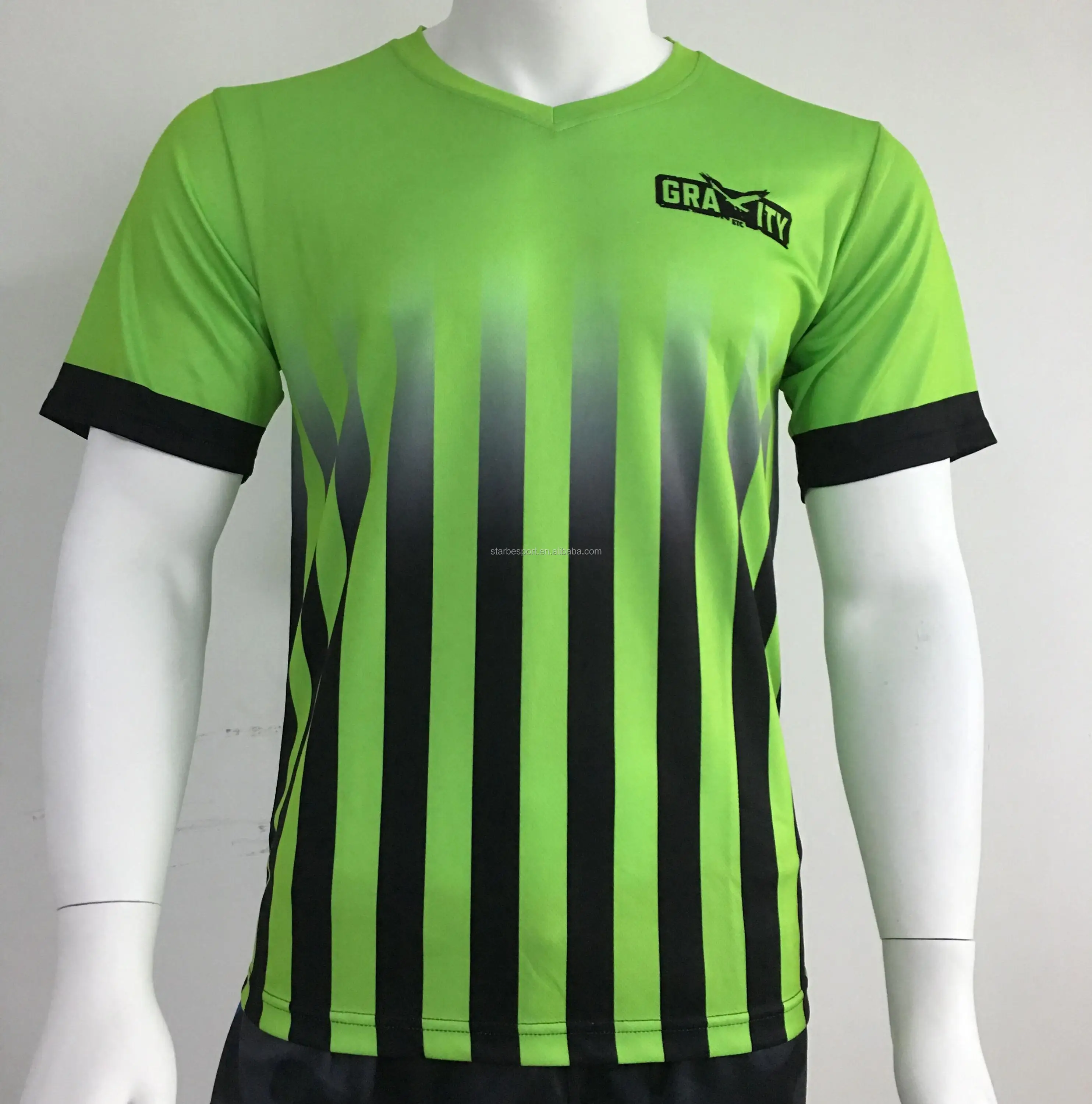 Custom Dry Fit Polyester Stripes Fluo Green Referee Shirt Wholesale ...
