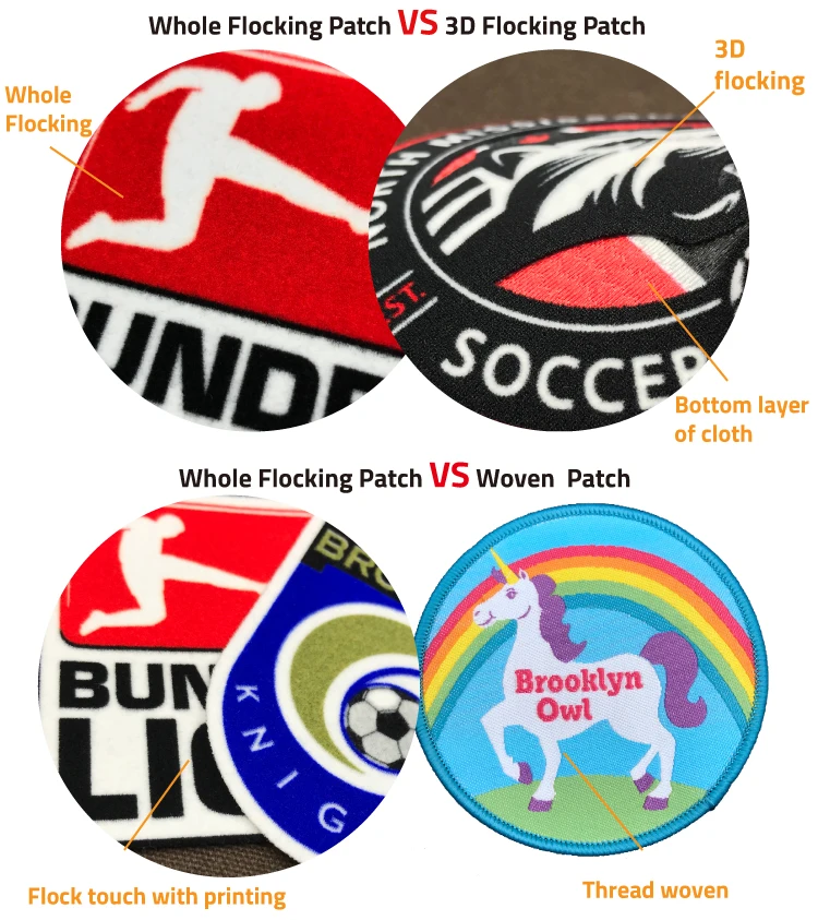 Heat Transfer Printing Personalized Design Custom Football Team Club Logo Flocking Patches