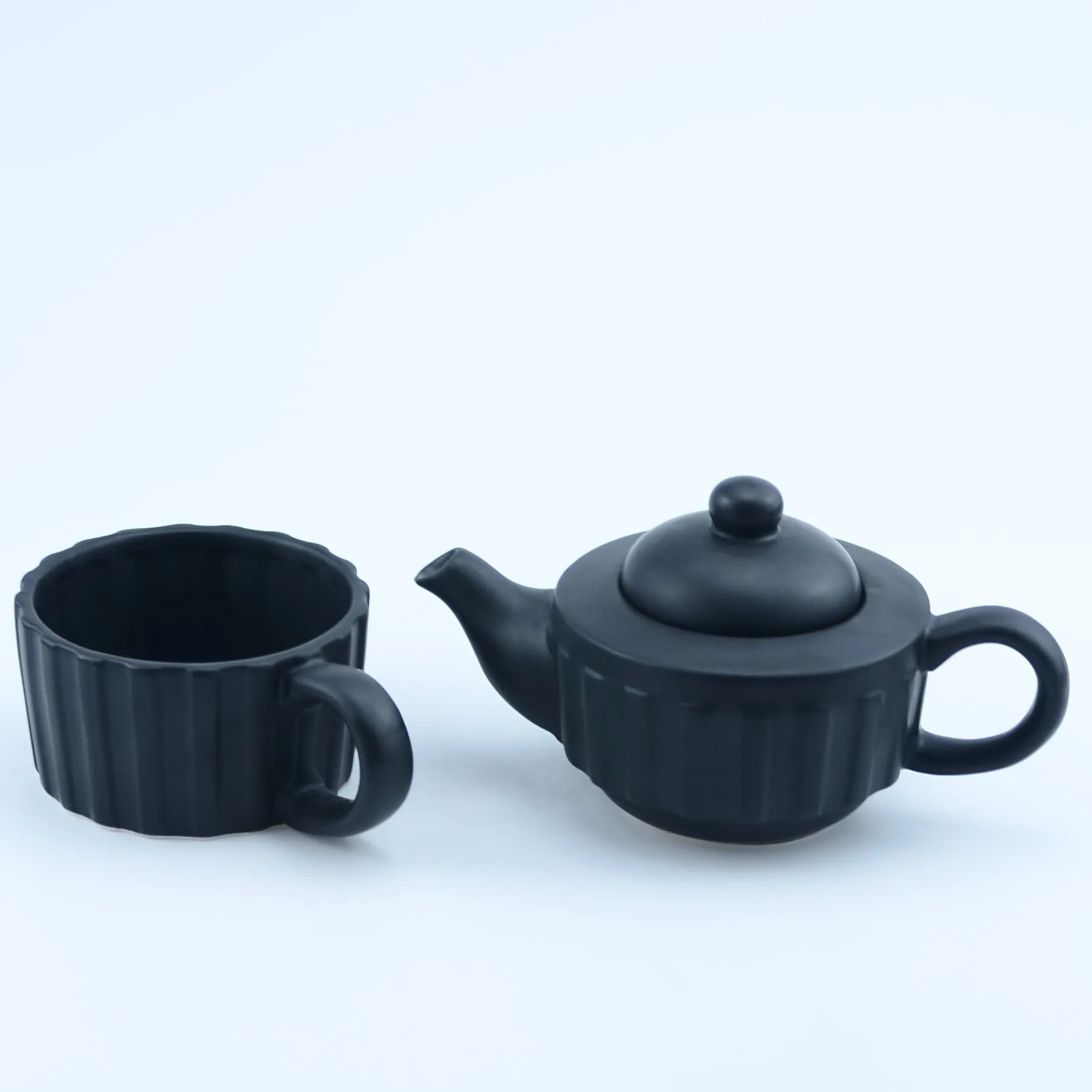 Home Decoration Tea Service Set Plain Matte White & Black Ceramic