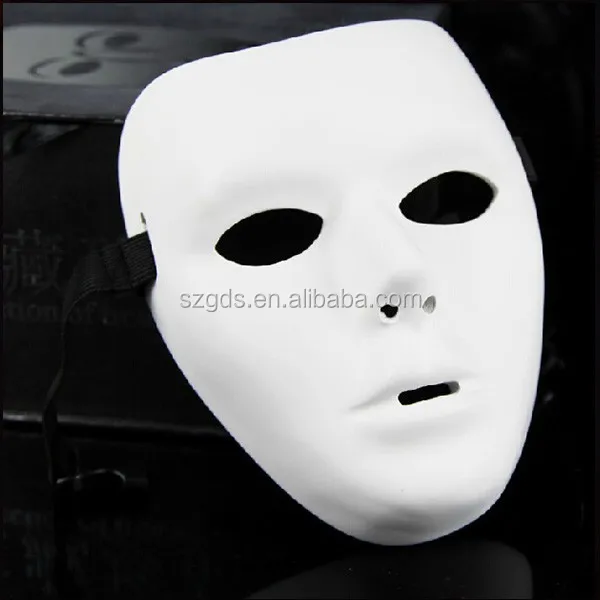 LAEMILIA 1PC/5PC/10PC White Flocked Plastic Face Masks Halloween Ghost Dance Hip-hop Performance Jabbawockeez Mask Party Fancy Dress Cosplay Costume 1PC, White