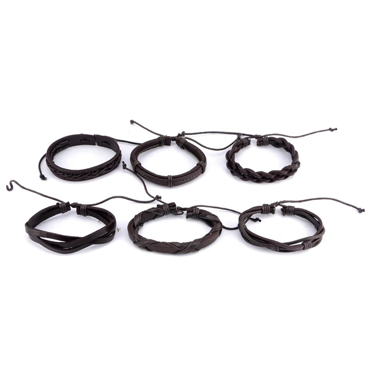 6pcs/pack Leisure Fashion Men's Hand-woven Leather Bracelet Multilayer Bracelet