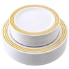 White with Gold Rim Disposable Plastic Plates Trim China Design - Premium Heavy Duty Plastic Plates for Parties and Wedding