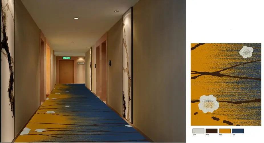 Natural Floral Design Nylon Printed Hotel Corridor Carpet Fire Resistant Hotel Hallway Carpet