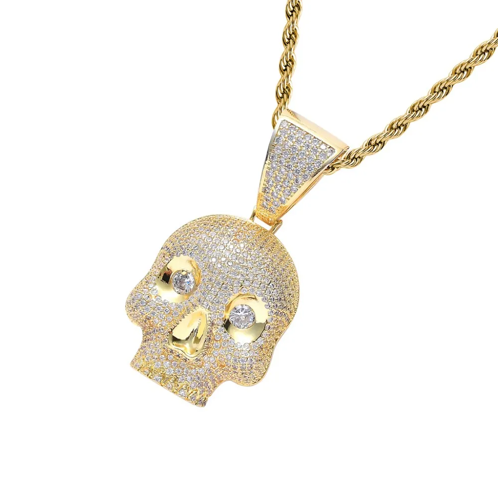 Custom Hip Hop Jewelry Iced Out Cz Diamond Skull Head Pendant Men's ...