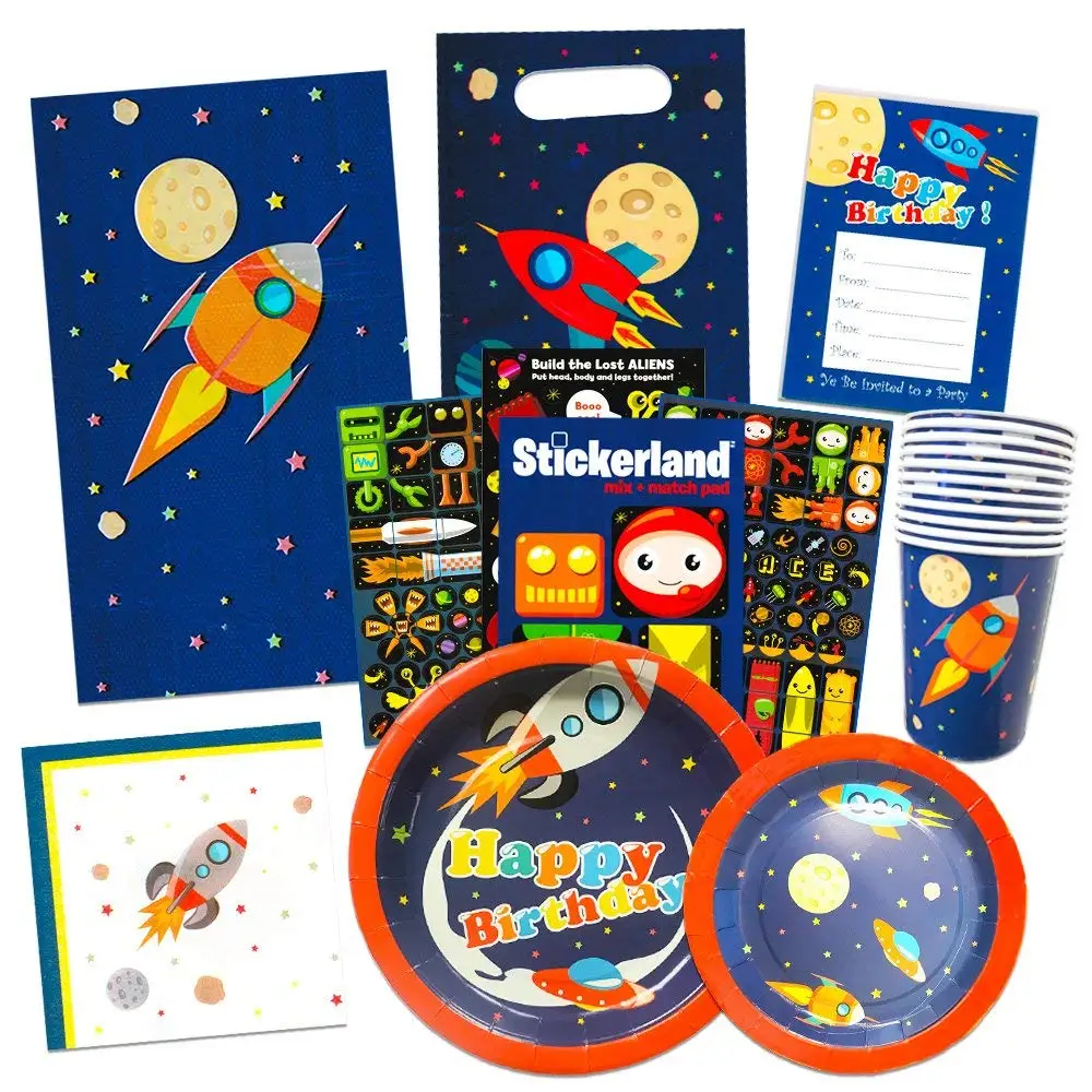 Space Party Supplies Outer Ultimate Set - Spaceship Birthday Party Decorations, Plates, Cups, Napkins, Party Favors Bags and More (Rocket Theme)