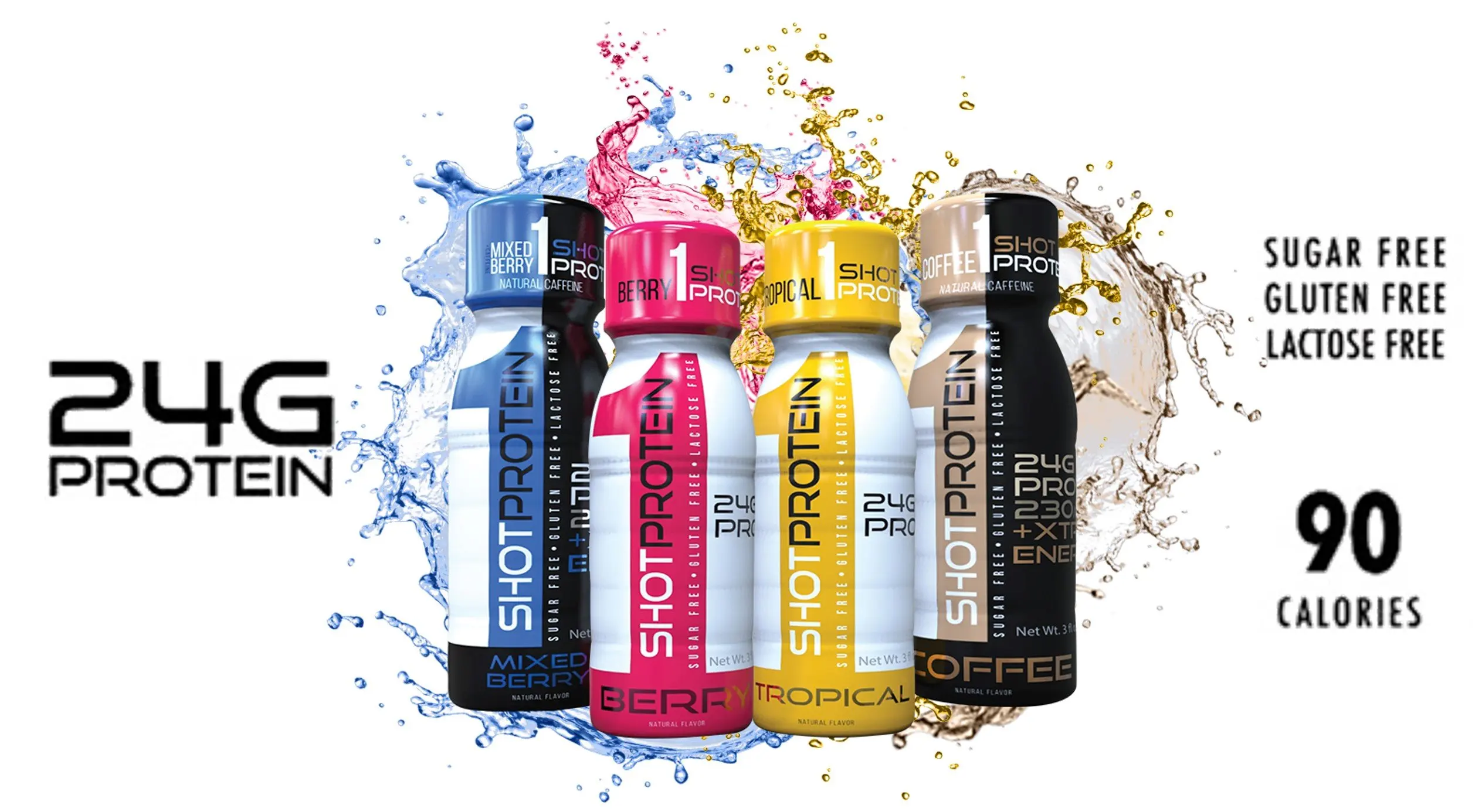 1Shot Protein, 2 Flavor Variety Pack, 24g Protein in a Pocket-Sized Shot, 0g Sugar, 96 Cals, Gluten-Free, Lactose-Free, 3 Fl Oz (Pack of 4)