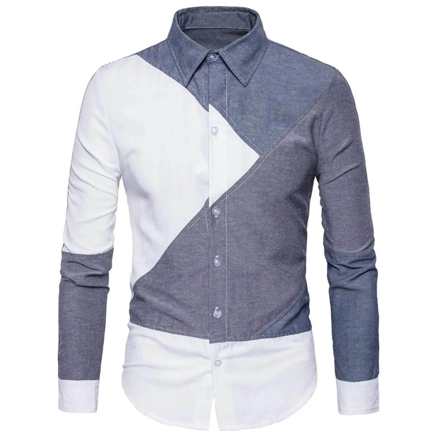 FLCH+YIGE Mens Slim Fit Printed Shirt Long Sleeve Button Down Autumn Denim Shirts