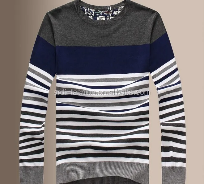 white sweater with blue stripes