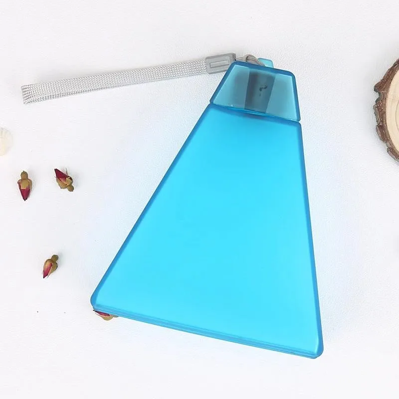 300ml Portable Triangle Shape Water Bottle,Kids Flat Plastic Bottle With Straw,Candy Color Water