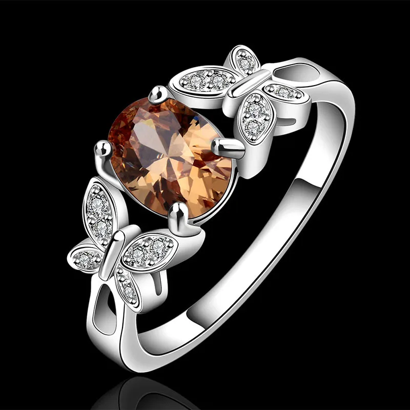 Femmes Papillon Plaqué Argent Zircon Romantique Bagues Luxe Fine Jewelry
