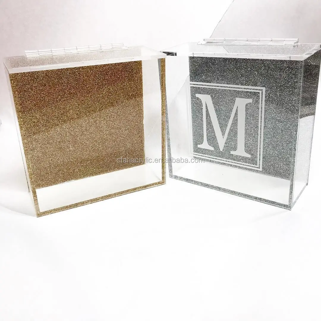 Gold Glitter Or Silver Glitter Acrylic Wedding Keepsake Box