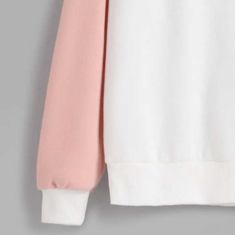Drop Shoulder Letter Print oversized plain pullover hoodies Fashion Girls Zipper Hoodies Without Hood
