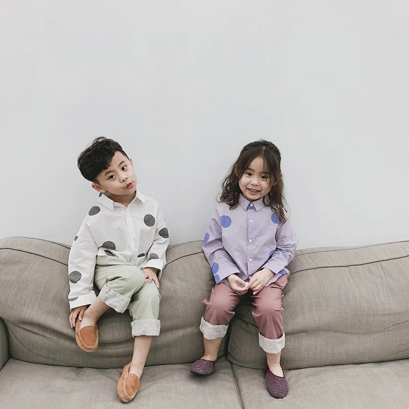 
2020 new Polka dot cheap shirt causaln kid clothing cotton shirt boys girls long shirts 