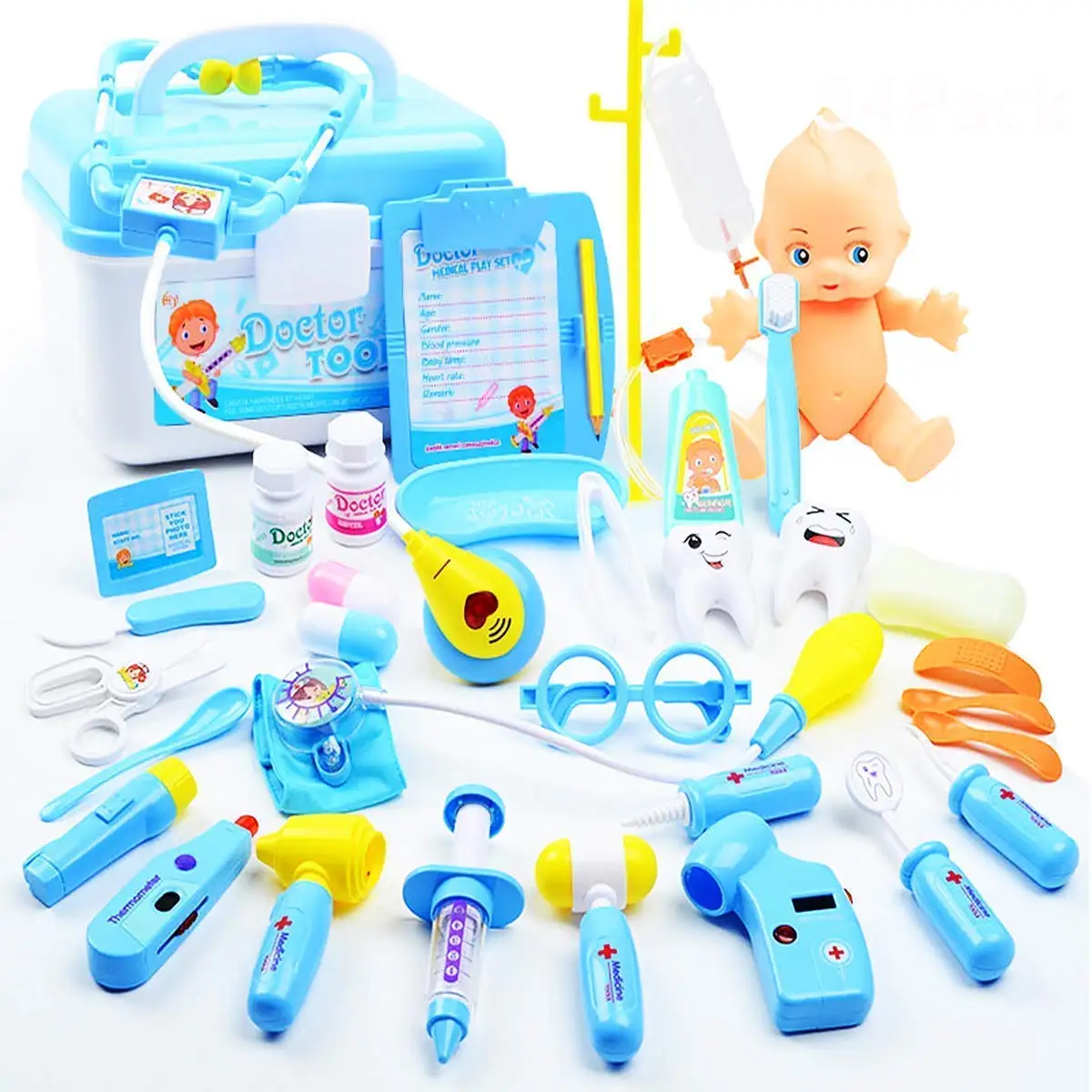 Fstop Labs 34 Pack Set Kids Doctor Kit Play Toy, Pretend Play Dentist Medical Kit for Kids, Electronic Stethoscope Dentist Medical Kit Gifts Boy & Girl Educational Learning Role Play Random Style