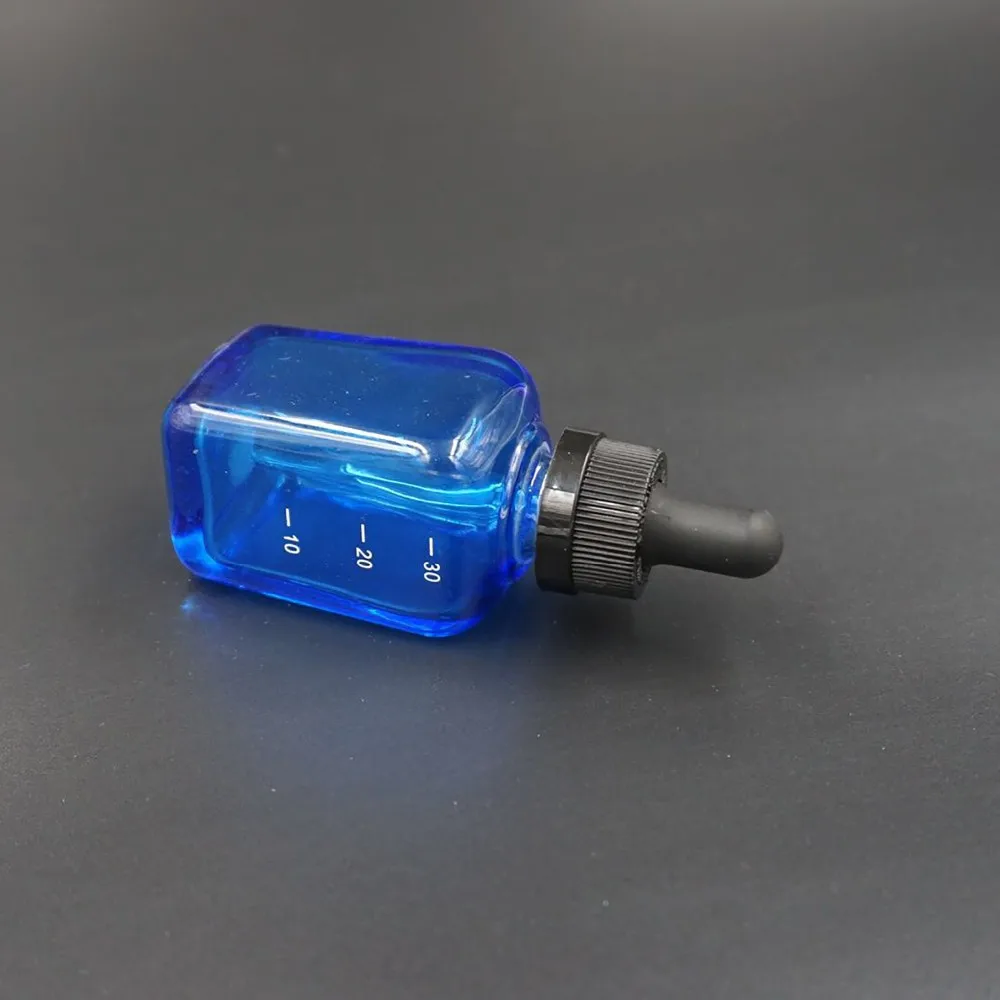 1oz 30 Ml Empty Square Blue Glass Dropper Bottle With Measurement