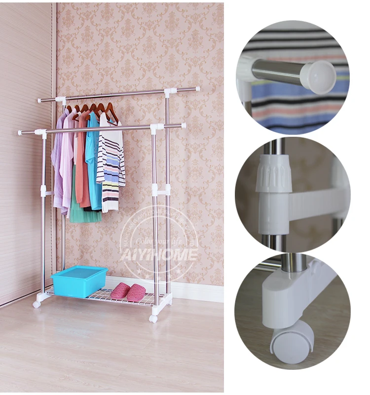 Double Pole Clothes Stand Valet Stand Clothes Hanger,Folded Clothes
